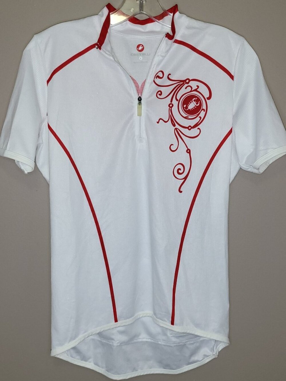 Castelli Women’s Cycling Jersey L White Red Short Sleeve Half Zip Bike Top